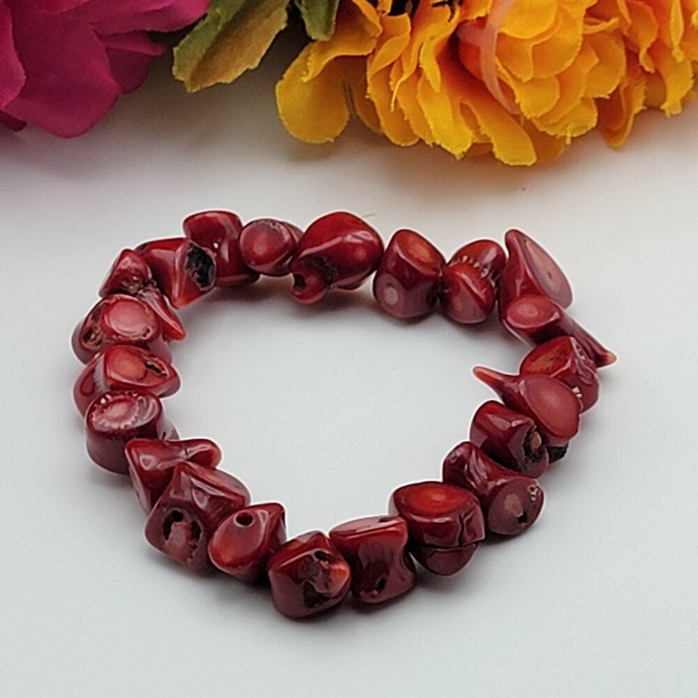 Chunky Red Coral Stretch Bracelet 6.5" Sizable